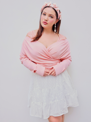 Off-shoulder Lace Ruched Long Sleeve Jersey Top Curve & Plus