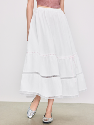 Mid Rise Solid Tiered Contrasting Knotted Maxi Skirt