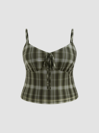 Mesh Sweetheart Check Knotted Cami Top Curve & Plus