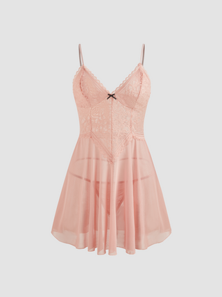 Mesh V-neck Lace Loungewear Dress