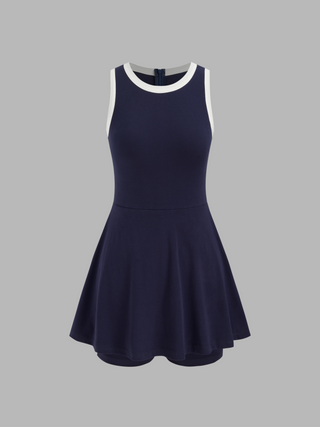 Round Neck Solid Contrasting Binding Ruffle Romper