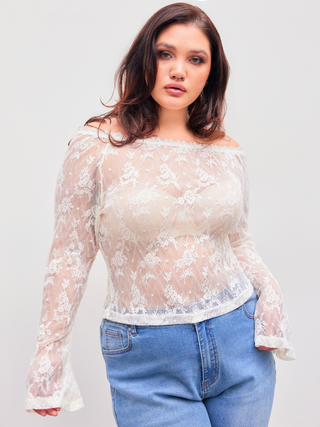Lace Off-shoulder Long Sleeve Top Curve & Plus