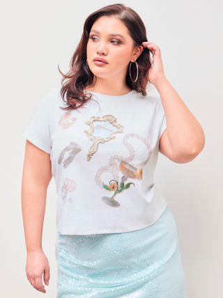 Round Neckline Mirror Graphic Short Sleeve Tee Curve & Plus