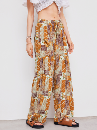 Mid Rise Aztec Knotted Wide Leg Trousers