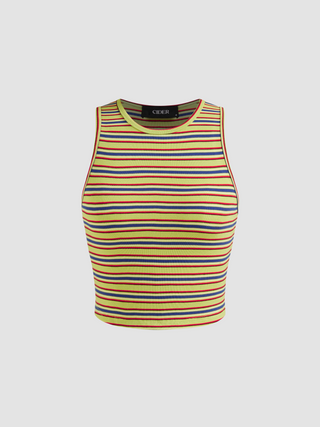 Jersey Round Neckline Striped Crop Tank Top