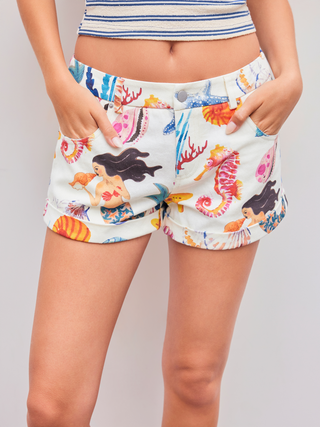 Low Rise Shell & Mermaid Graphic Pocket Shorts