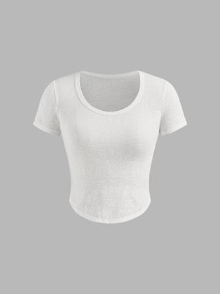 Round Neck Solid Texture Short Sleeve Tee