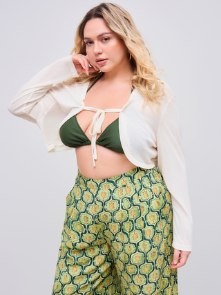 Jersey Knotted Crop Long Sleeve Shrug Curve & Plus