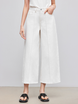 Middle Waist Solid Button Wide Leg Jeans