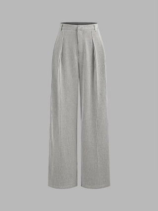 Mid Rise Striped Pocket Wide Leg Trousers