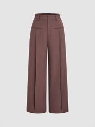 Mid Waist Solid Tailored Straight Leg Trousers
