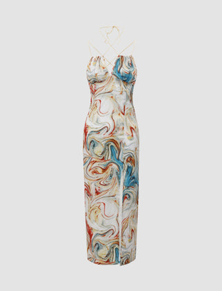 Oil Painting Slit Midi Dress
