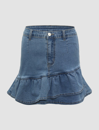 Ruffle Denim Mini Skirt