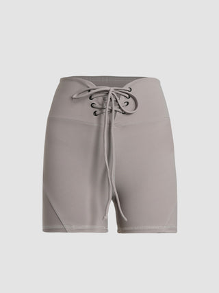 Grey Lace Up Biker Shorts
