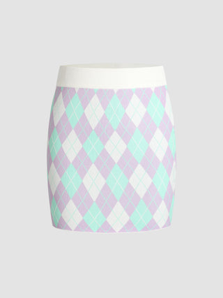 Purple Argyle Print Knit Skirt