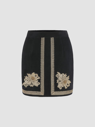 Floral Jacquard Velvet Mini Skirt