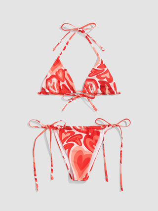 Heart Wave Print Triangle Bikini Set