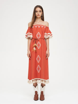 Off Shoulder Tribal Maxi Dress