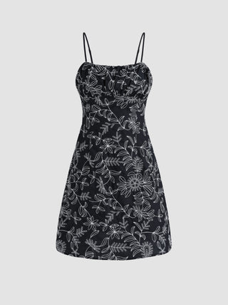 Plant Embroidery Cami Dress