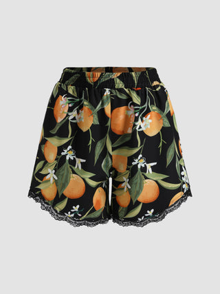 Harvest Fruits Lace Mini Shorts