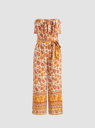 Floral Knotted Ruffle Jumpsuit