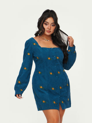 Floral Print Corduroy Mini Dress Curve & Plus