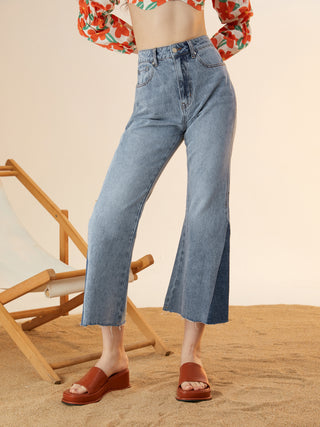 High Rise Patchwork Flare Leg Jeans