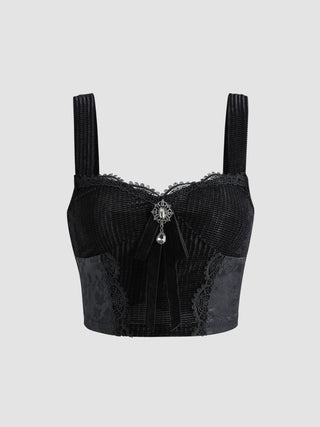 Floral Lace Rhinestone Corset Tank Top