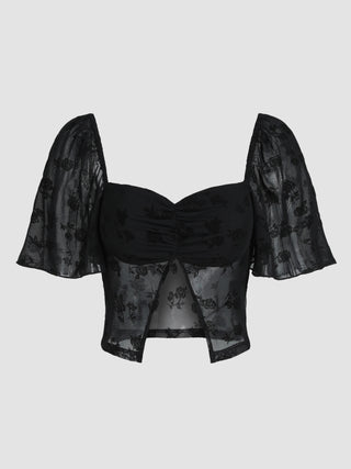 Floral Jacquard Mesh Cut Out Top