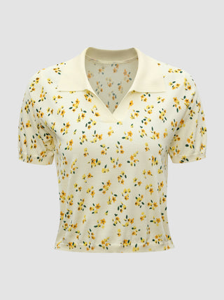 Floral Pattern Polo Top