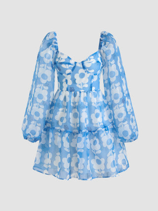 Floral Print Puff-Sleeve Mini Dress