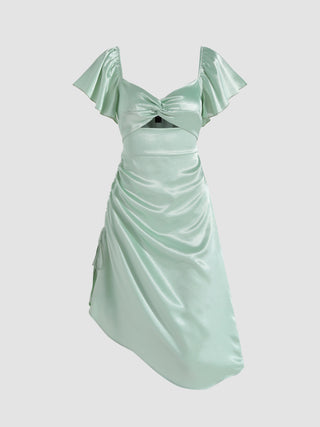 Satin Asymmetrical Knot Front Maxi Dress