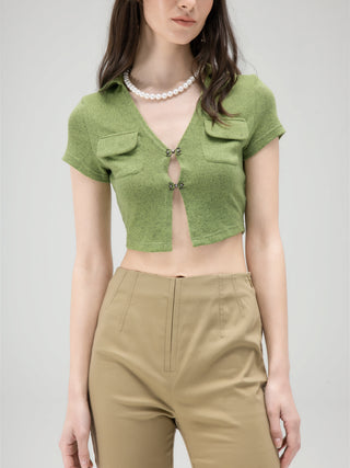 Heart Button V-Neck Top