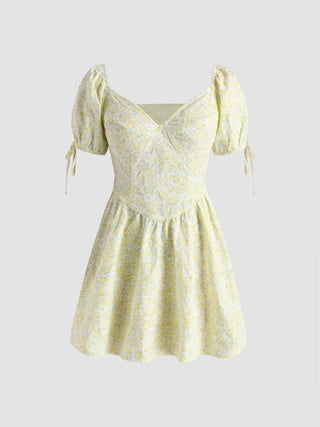 Floral Jacquard Short Sleeve Mini Dress