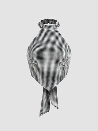Houndstooth Print Halter Crop Top