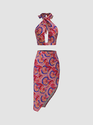Paisley Asymmetrical Top & Skirt Set