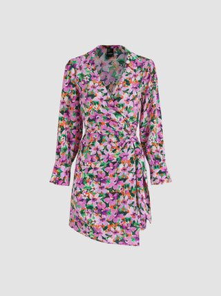 Floral Pattern Long Sleeve Mini Dress