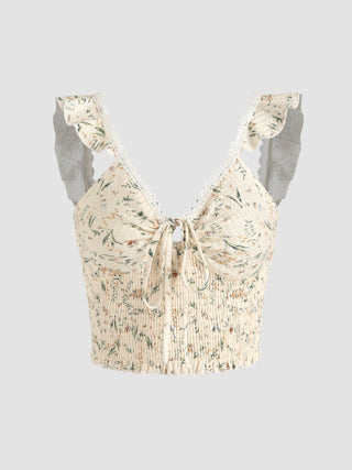 Floral Lace Shirred Tank Top