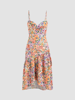 Floral Print Midi Ruffle Dress