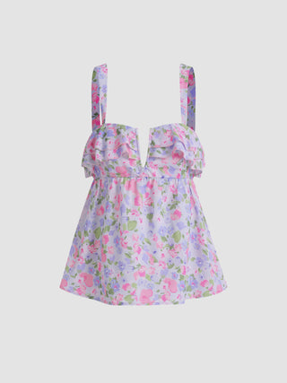 Floral V-Wire Ruffle Tank Top