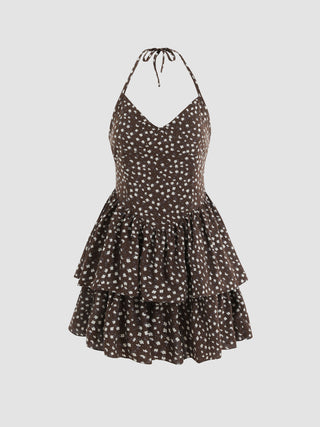 Floral Pattern Mini Ruffle Dress