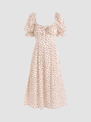 Floral Puff Sleeve Corset Dress