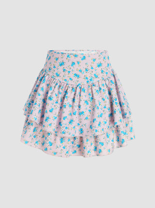 Floral Print Mini Ruffle Skirt