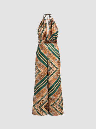 Geo Print Floral Halter Jumpsuit