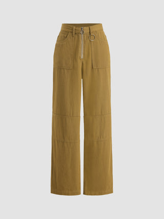 High Rise Solid Stitch Straight Leg Jeans