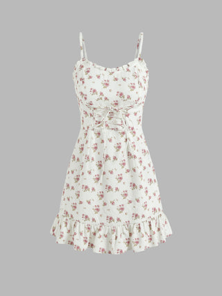 Floral Print Lace Up Mini Dress