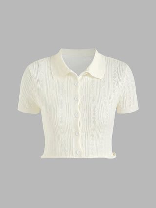 Knit Hollow Button Up Top
