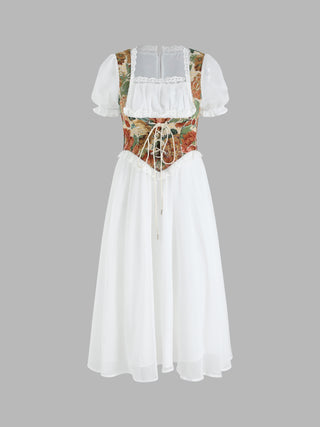 Floral Lace Trim Knotted Midi Dress
