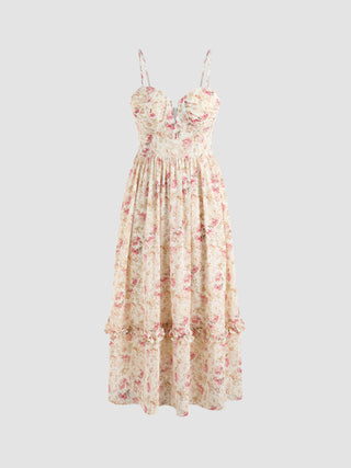Floral V-Wire Midi Dress