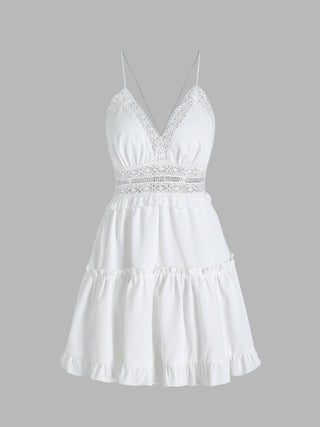 Guipure Lace Tie Back V-Neck Dress